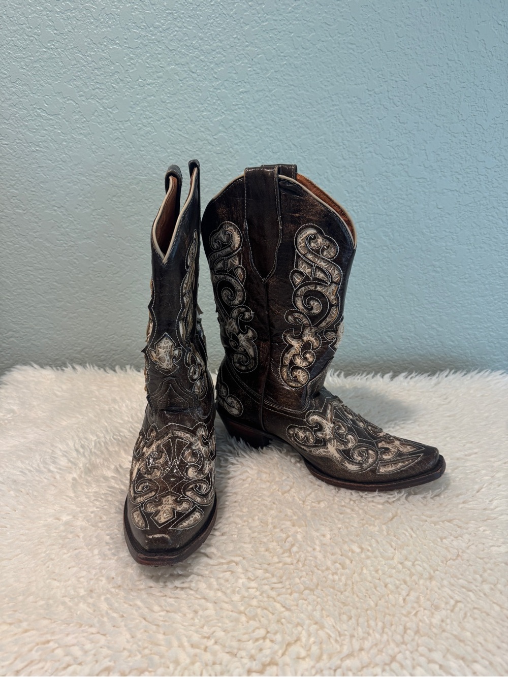Handmade Mexico Leather Western Cowboy Boots Embroidered Sz 6-7